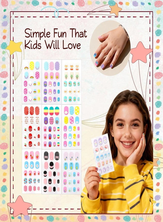 SIUSIO 15 Sheets Kids Nail Stickers, Self-Adhesive Nail Art Decals Rainbow Bow Cherry Manicure Decoration Set for Girls 8+ DIY Nail Art Supplies Birthday Gift - Colorful Paradise - Image 3